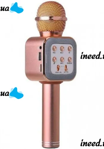 Бездротовий мікрофон караоке Wster WS-1818 Bluetooth USB AUX FM з вбудованою колонкою і функцією зміни голосу на акумуляторі в чохлі Рожевий