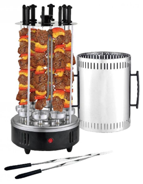 Вертикальная шашлычница электрическая Kebabs Machine 1000W на 6 шампуров Black электрошашлычница черная
