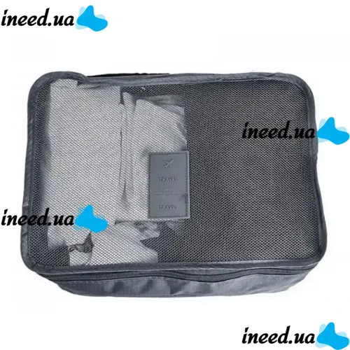 Набір дорожніх сумок органайзерів Secret Pouch 6 штук Сірі, чохли мішки для зберігання одягу у валізі, водонепроникні для подорожей laundry