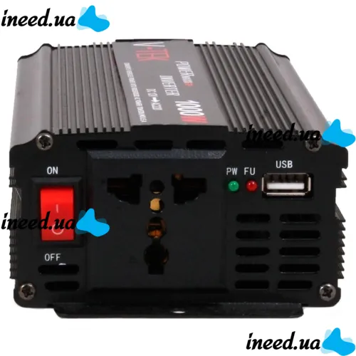 Автомобильный инвертор V-TEK PowerMaxx SSK-1000W 12V-220V, Авто преобразователь напряжения тока 12В 1000Вт от прикуривателя и аккумулятора Черный