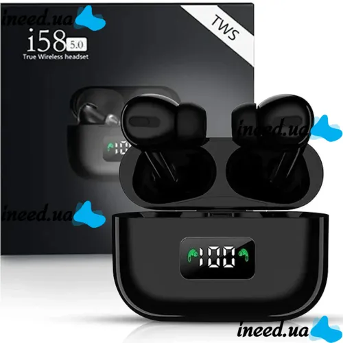 TWS AirPro i58 Bluetooth V5.0 Wireless Headphones in a Case, Vacuum USB Headphones-Headset with Noise Cancellation and Microphone Bluetooth with Case Black