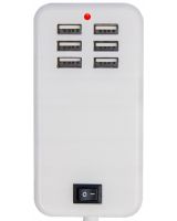 Мережевий зарядний пристрій USB Desktop Charger 20W на 6 портів з вимикачем, Зарядка адаптер для зарядки телефонів на 6 роз'ємів від мережі Білий