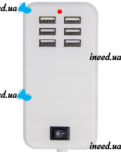 Мережевий зарядний пристрій USB Desktop Charger 20W на 6 портів з вимикачем, Зарядка адаптер для зарядки телефонів на 6 роз'ємів від мережі Білий