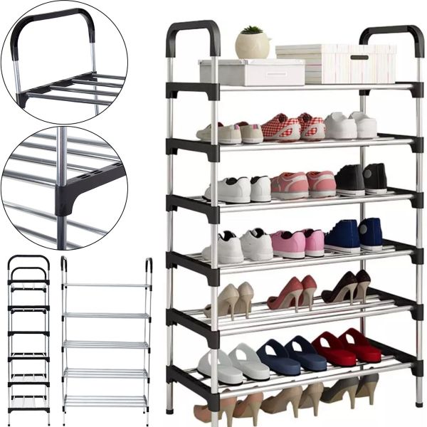 Floor shelf organizer Shoe Rack Rias RD-9005 for storing shoes of 6 tiers, Rack bookcase for 6 sections of shelves 115x56x30 cm made of steel Silver