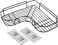 Jiner JE-963 Bathroom wall corner shelf for accessories, Wall mounted organizer holder with 2 hooks 26.5x26.5x9.5cm for bathroom on the wall