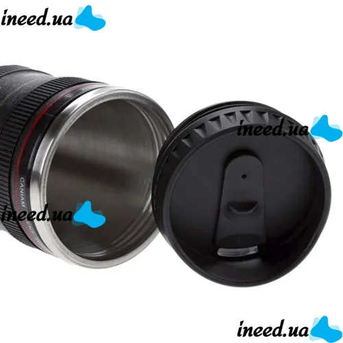 Кружка термос у вигляді об'єктива від фотоапарата Canon EF 24-105, Термокружка об'єктив 350 мл, Термо чашка з кришкою, Чорна