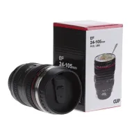 Кружка термос у вигляді об'єктива від фотоапарата Canon EF 24-105, Термокружка об'єктив 350 мл, Термо чашка з кришкою, Чорна