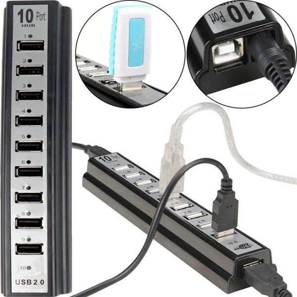 Активный USB хаб Digital YK-185 Black на 10 портов с активной зарядкой, Разветвитель с блоком питания Юсб Hub с 10 выходами для компьютера Черный