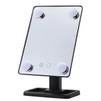 Cosmetie mirror 360 Rotation Angel Desktop Cosmetic Mirror with LED Backlight for Makeup , Compact Rectangular Touch Mirror Black