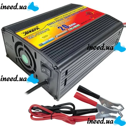 Зарядний пристрій для акумулятора UKC Battery Charger 12V 20A MA-1220A з вбудованим амперметром, Зарядка для акумуляторів авто і мото Чорний