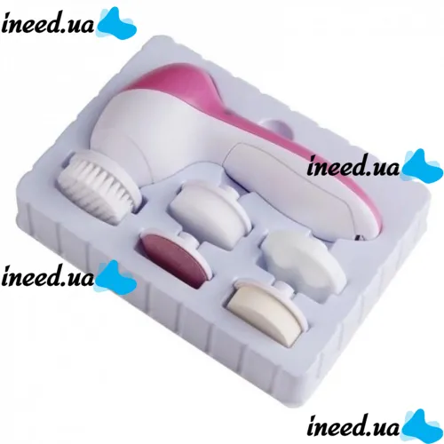 Електричний жіночий масажер для обличчя 5 в 1 Multifunction Face Cleaner AE-8782C 5 насадок, Масажна щітка зі змінними насадками на батарейках
