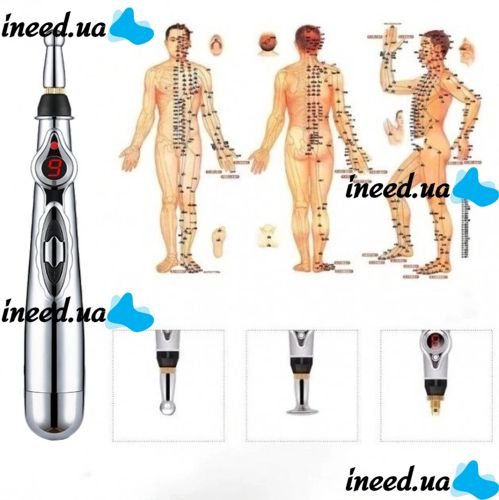 Акупунктурний масажер у формі ручки Massager Pen DF-618, прилад для точкового масажу всього тіла Сірий, електронна акупунктурна ручка для обличчя