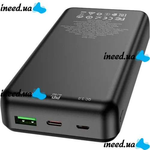 Зовнішній акумулятор з швидкою зарядкою Power Bank Hoco J87A 20000mAh PD20W + QC3.0(22.5 W), Портативна батарея повербанк Хоко з виходом Type-C Чорний