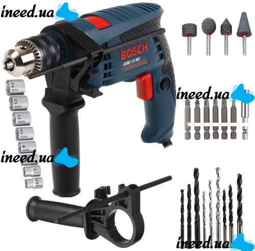 Ударний дриль Bosch GSB 13 re Professional 600W в кейсі з набором інструментів