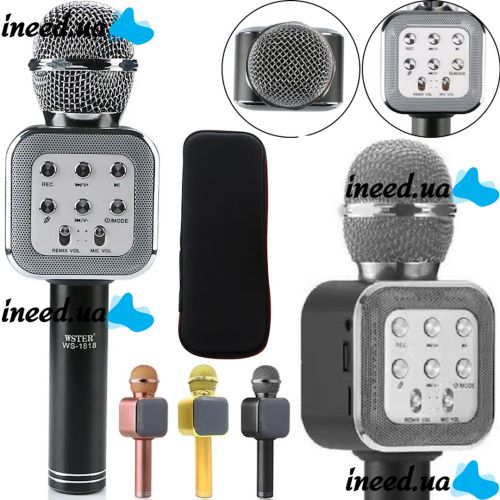 Wster WS-1818 Bluetooth USB AUX FM Wireless Karaoke Microphone with Built-in Speaker and Battery Powered Voice Changer in Case WS1818