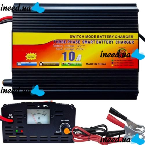 Зарядний пристрій для акумулятора UKC Battery Charger 12v 10A MA-1210A з вбудованим амперметром, Зарядка для акумуляторів авто і мото Чорний