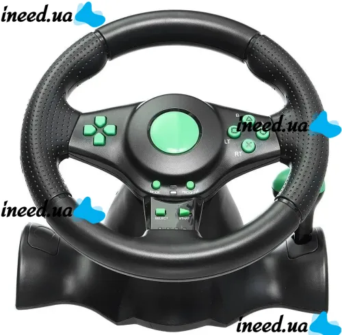 Vibration Steering Wheel 3-in-1 Universal Game Steering Wheel with Pedals and Gearbox for PC/PS2/PS3, Multimedia Sports Steering Wheel for PC