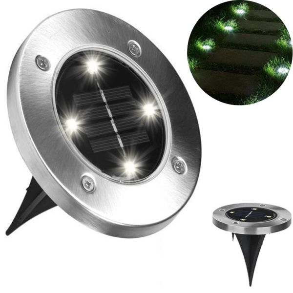 Уличный садовый LED светильник на солнечной батарее Solar Disk Lights, Универсальная подсветка в сад IP65, Грунтовой светодиодный фонарь со штыком