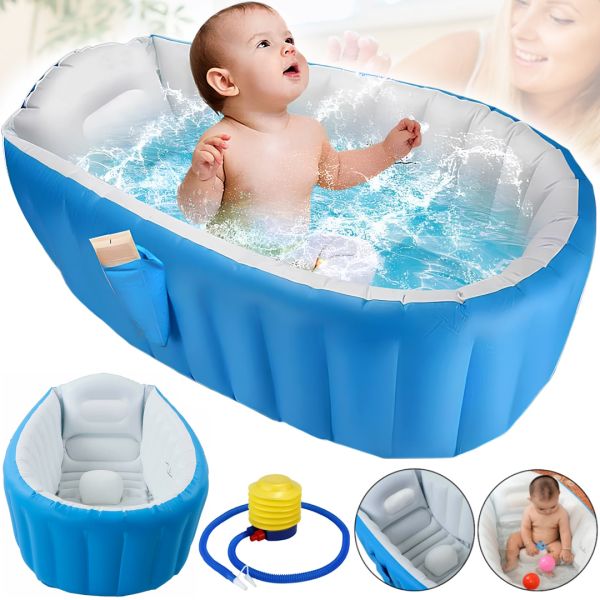Надувная детская ванна для купания Intime Baby Bath Tub JS033 противоскользящая ванночка с подушкой, сливом и ножным насосом для малышей AND1440