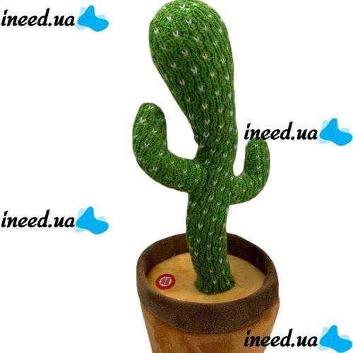 Розмовляючий танцюючий кактус з підсвічуванням Dancing Cactus tiktok 32 см на акумуляторі, співаючий, іграшка повторюшка українською мовою