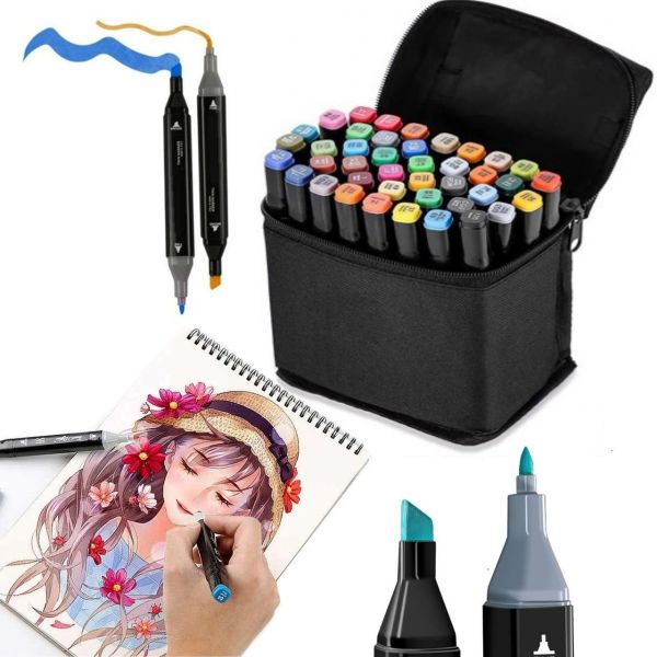 Touch Raven TR-48 Colors Professional set of double-sided Sketch Markers for alcohol-based Drawing, Markers 48 pcs