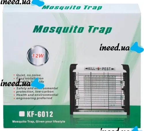 Електрична Світлодіодна лампа пастка Mosquito Trap KF-6012 12W для комах, Пастка знищувач комарів і мух Kill Pest 12Вт від мережі Біла