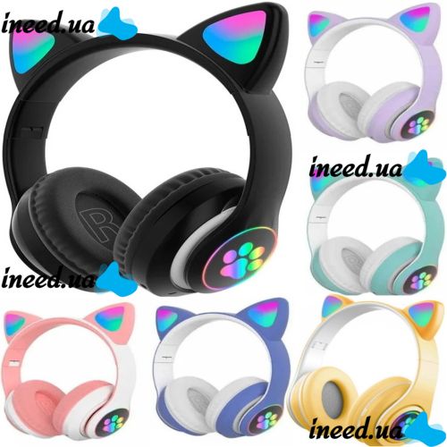 Детские беспроводные наушники с кошачьими ушками с подсветкой CAT STN-28 Bluetooth светящиеся кошачьи ушки