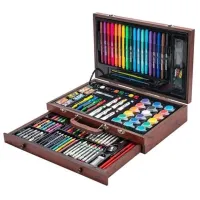 Детский набор для рисования и творчества Super Artist Tool Kit 123 предмета в деревянном чемодане Художественный комплект карандашей и красок в кейсе