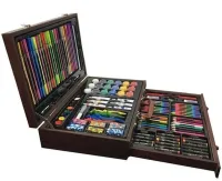 Детский набор для рисования и творчества Super Artist Tool Kit 123 предмета в деревянном чемодане Художественный комплект карандашей и красок в кейсе