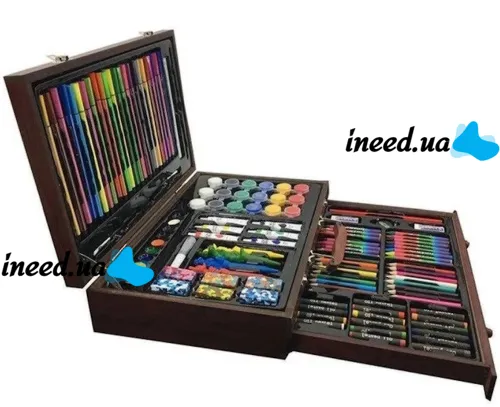 Детский набор для рисования и творчества Super Artist Tool Kit 123 предмета в деревянном чемодане Художественный комплект карандашей и красок в кейсе