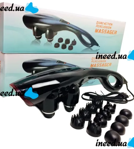 Електричний ручний масажер Quad Action Percussion Massager TK-88 - 2 для всього тіла 28 Вт, 12 в 1, вібраційний м'язовий мультімассажер для спини