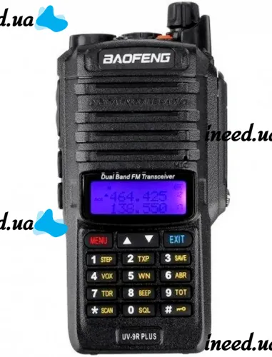 Двухдиапазонная рация радиоприемник Baofeng UV-9R Plus 8W на 128 каналов до 10 км, Цифровая радиостанция с гарнитурой и встроенным FM радио Черная