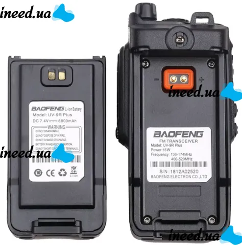 Двухдиапазонная рация радиоприемник Baofeng UV-9R Plus 8W на 128 каналов до 10 км, Цифровая радиостанция с гарнитурой и встроенным FM радио Черная