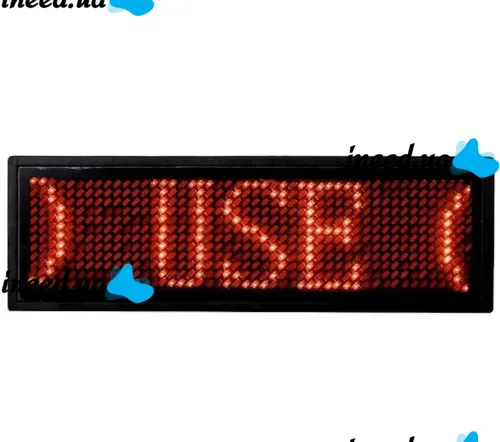 Электронный светодиодный LED бейджик UKC B1248 Red с бегущей красной строкой Бегущая строка бейдж 92x39мм с лед подсветкой от аккумулятора Черный