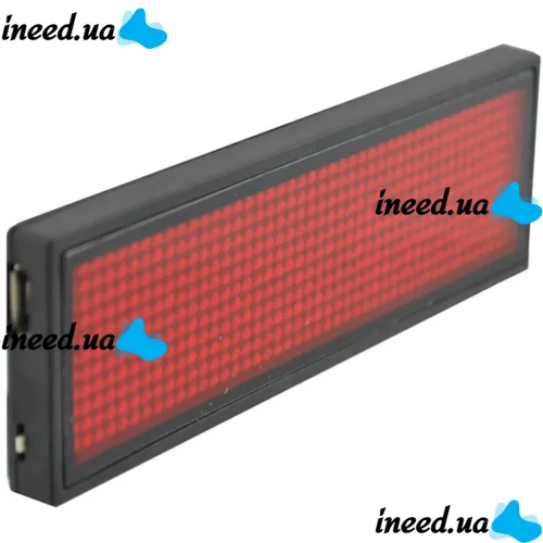 Электронный светодиодный LED бейджик UKC B1248 Red с бегущей красной строкой Бегущая строка бейдж 92x39мм с лед подсветкой от аккумулятора Черный