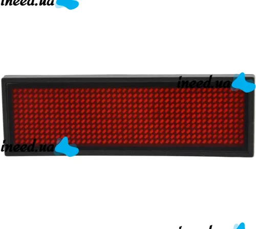 Электронный светодиодный LED бейджик UKC B1248 Red с бегущей красной строкой Бегущая строка бейдж 92x39мм с лед подсветкой от аккумулятора Черный
