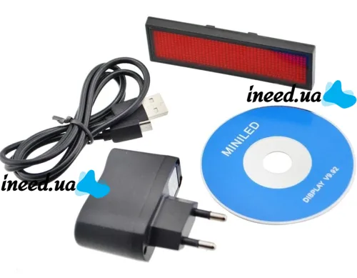 Электронный светодиодный LED бейджик UKC B1248 Red с бегущей красной строкой Бегущая строка бейдж 92x39мм с лед подсветкой от аккумулятора Черный