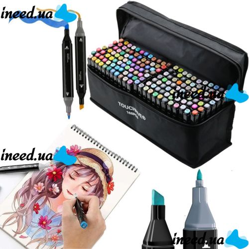 Touch Raven TR-168 Colors Professional Set of double-sided Sketch Markers for alcohol-based Drawing, Markers 168 pcs