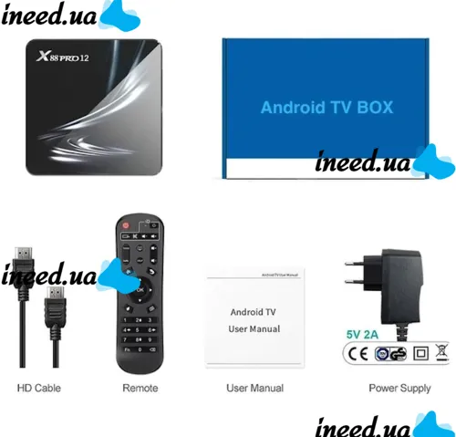 Смарт приставка для телевизора с пультом X88 Pro 12 DDR 4G eMMC128G, Медиаплеер Android 12, Цифровая ТВ приставка со встроенным Wifi модулем Черная