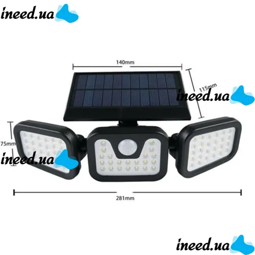 Уличный тройной фонарь Split Solar Wall Lamp FL-1725B на солнечной батарее с датчиком движения, Настенный аккумуляторный влагозащищенный светильник