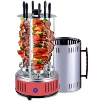 Domotec MS-7783 1000W vertical electric kebab maker for 6 skewers, Tabletop electric kebab maker for home with removable tray Red