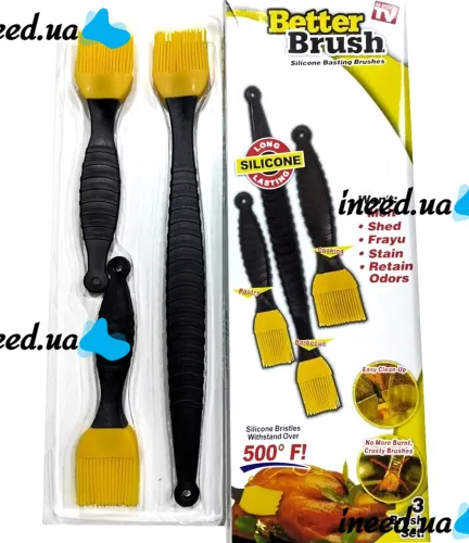 Набір кондитерських силіконових кистей Better Brush з 3 штук з пластиковою ручкою для змазування їжі, випічки, кулінарні пензлики для кухні Жовті