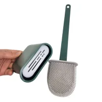 Toilet brush with a flexible silicone flat brush for cleaning the toilet bowl NJ-497 Green with wall mounting, hinged brush 10 x 4.5 x 36 cm
