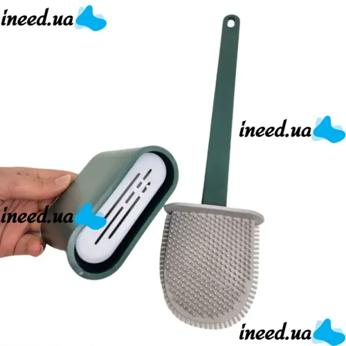 Toilet brush with a flexible silicone flat brush for cleaning the toilet bowl NJ-497 Green with wall mounting, hinged brush 10 x 4.5 x 36 cm
