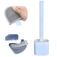 Toilet brush with a flexible silicone flat brush for cleaning the toilet bowl NJ-497 Blue with wall mounting, hinged brush 10 x 4.5 x 36 cm