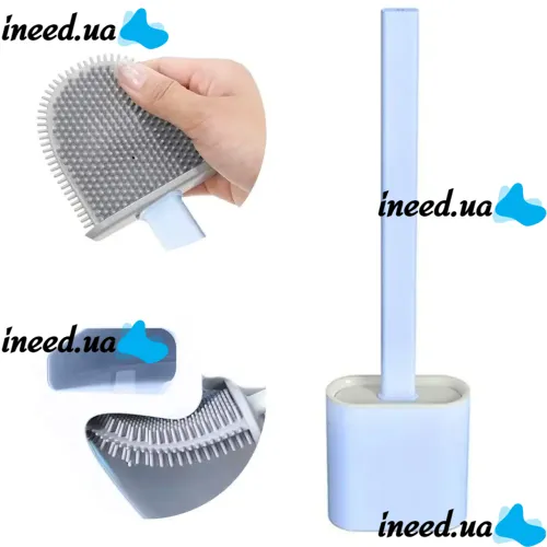 Toilet brush with a flexible silicone flat brush for cleaning the toilet bowl NJ-497 Blue with wall mounting, hinged brush 10 x 4.5 x 36 cm