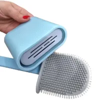 Toilet brush with a flexible silicone flat brush for cleaning the toilet bowl NJ-497 Blue with wall mounting, hinged brush 10 x 4.5 x 36 cm