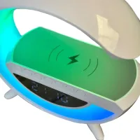 Настольная смарт лампа ночник 4 В 1 RGB BT-3401 аккумуляторный с беспроводной зарядкой 15W и Bluetooth колонкой, Световая звуковая колонка Белая