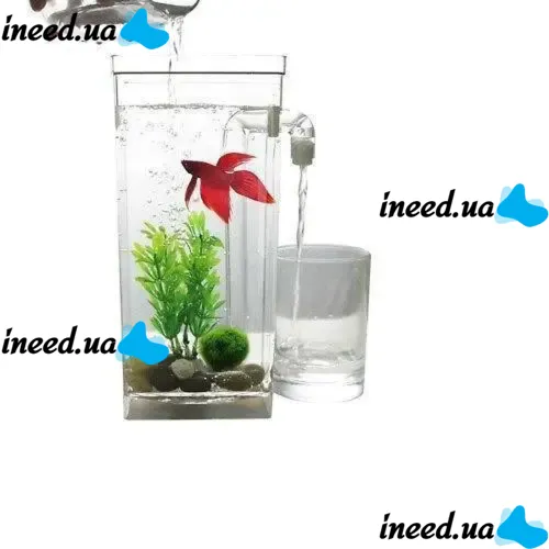 Самоочисний Акваріум My Fun Fish 2 л з LED підсвічуванням 12x12x25 см, квадратний, маленький акриловий наноакваріум з системою самоочищення для рибок