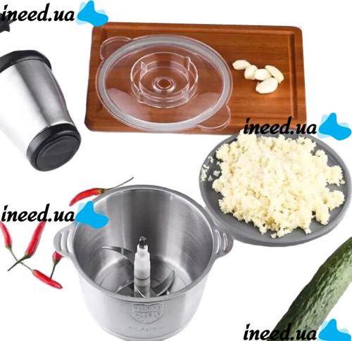Електричний подрібнювач м'ясорубка Cooking блискавка ZP-051 600W з двоярусним лезом металевий кухонний блендер міні комбайн з чашею 2Л BT-7019